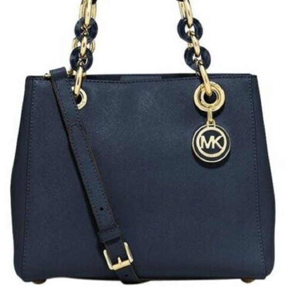 MICHAEL KORS CYNTHIA NAVY BLUE SAFFIANO LEATHER CROSSBODY SATCHEL BAG - NWT! - Picture 2 of 10